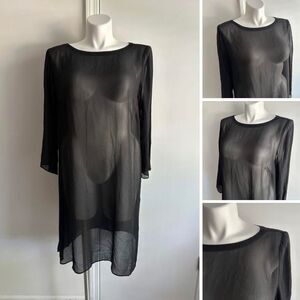100% Silk Sheer Black Dress, Wear Ever Collection J. Jill, Size Large